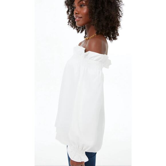 Tuckernuck Sky Blue‎ Ruffled Off-The-Shoulder Marguerite Blouse Size Small - Picture 6 of 10